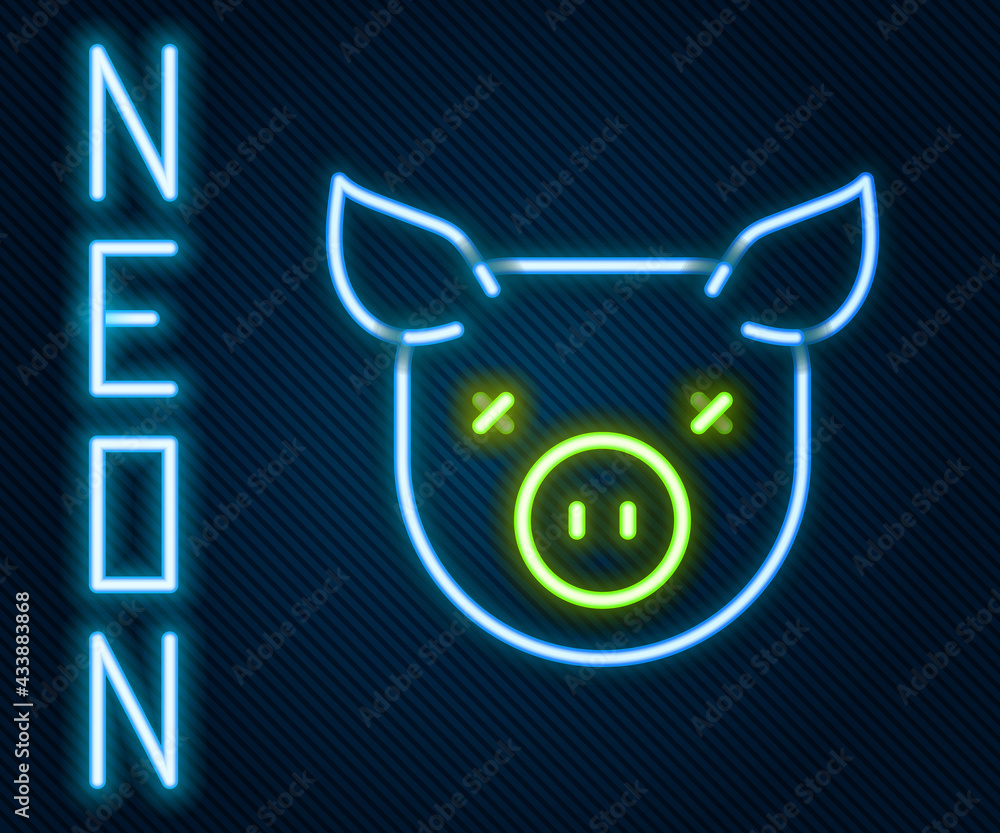 Glowing neon line Pig icon isolated on black background. Animal symbol. Colorful outline concept. Ve