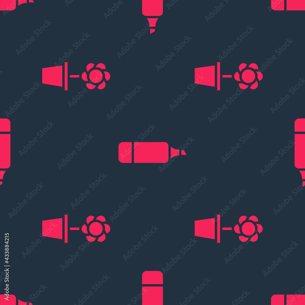 Set Flower in pot and Marker pen on seamless pattern. Vector