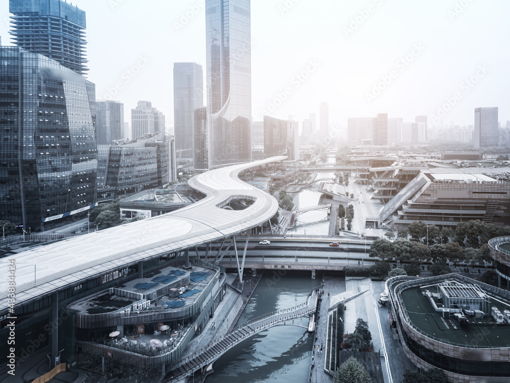 Aerial photography of Suzhou Jinji Lake CBD urban buildings