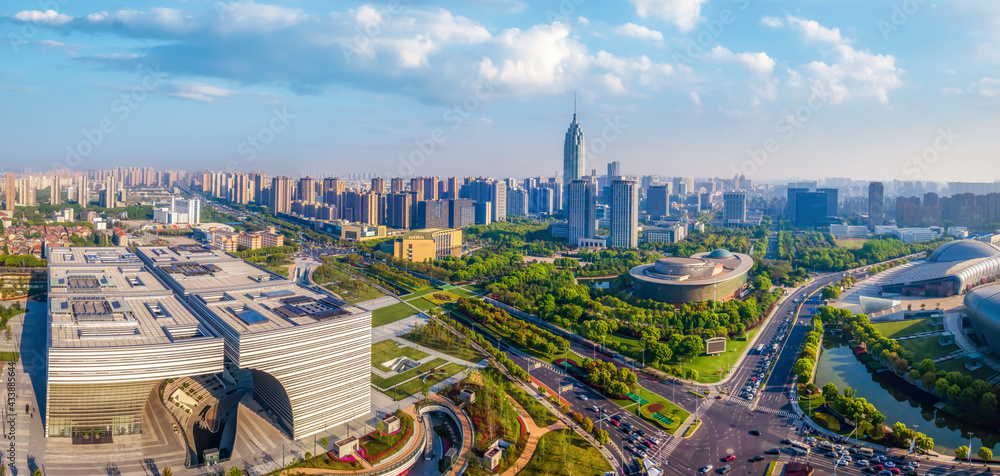 航拍常州城市建筑景观天际线