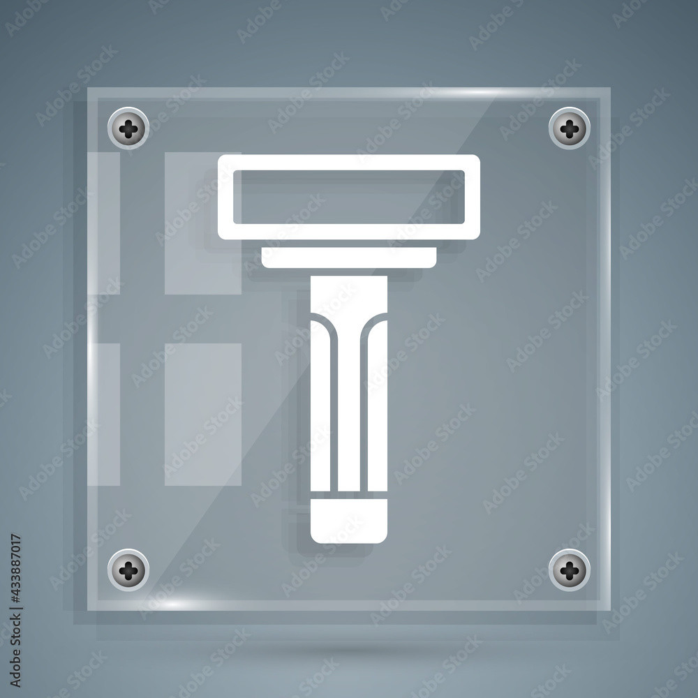 White Shaving razor icon isolated on grey background. Square glass panels. Vector