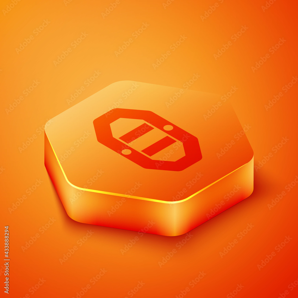 Isometric Rafting boat icon isolated on orange background. Inflatable boat with paddles. Water sport