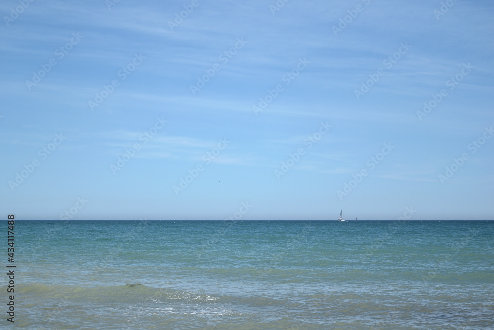 sailing boat on the sea - minimalist seascape - Olimp, Mangalia, Constanta, Dobrudja, Romania