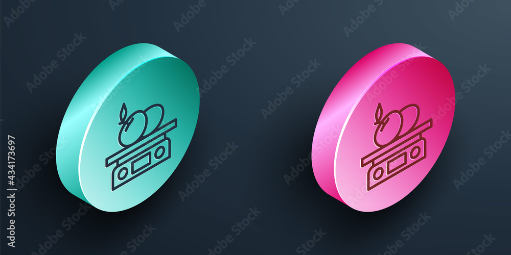 Isometric line Electronic scales for product icon isolated on black background. Weight for food. Wei