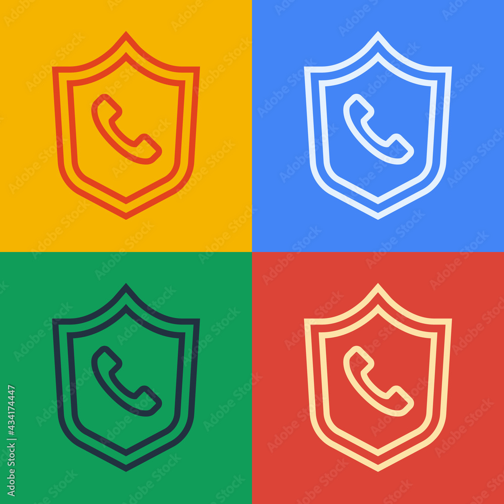 Pop art line Telephone 24 hours support icon isolated on color background. All-day customer support 