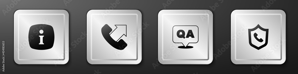 Set Information, Telephone 24 hours support, Question and Answer and icon. Silver square button. Vec