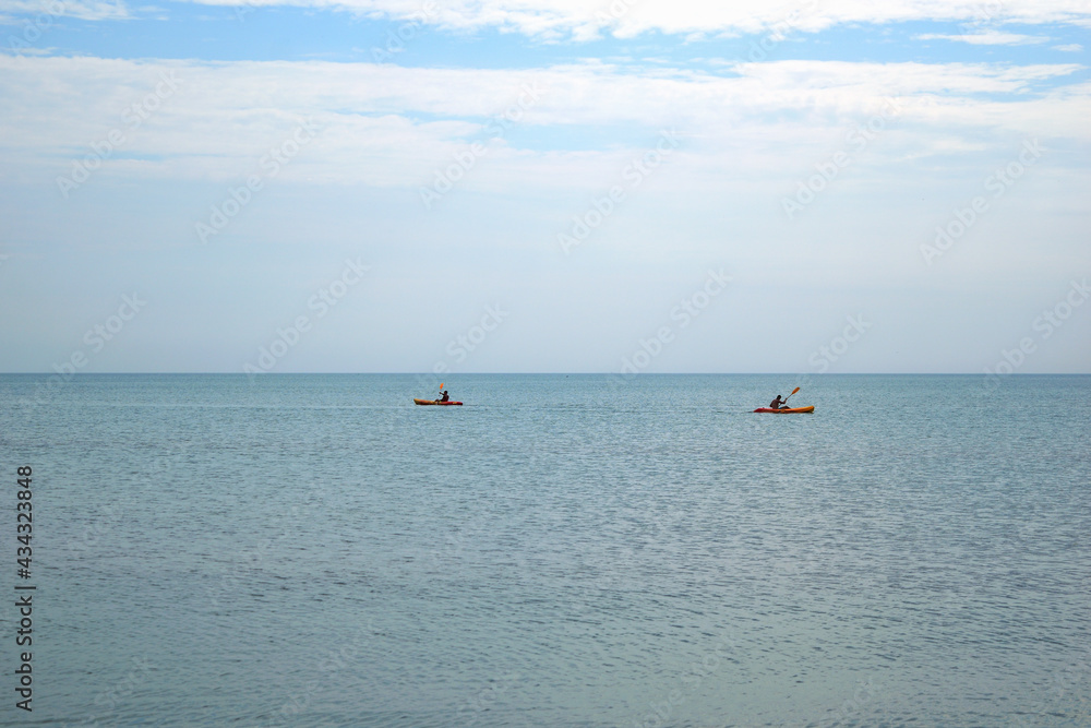 kayak boat on the sea - Navodari, Constanta, Dobrudja, Romania, Europe, Black Sea