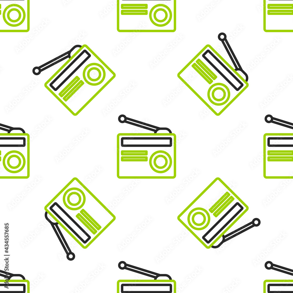 Line Radio with antenna icon isolated seamless pattern on white background. Vector Illustration