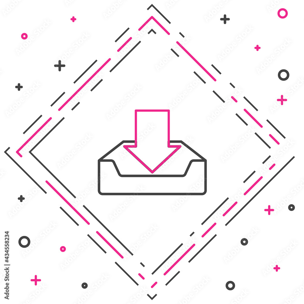 线路下载收件箱图标隔离在白色背景上。彩色轮廓概念。矢量插图