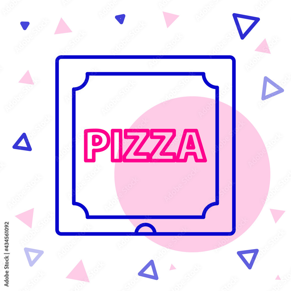 Line Pizza in cardboard box icon isolated on white background.box with layout elements.Colorful ou（白