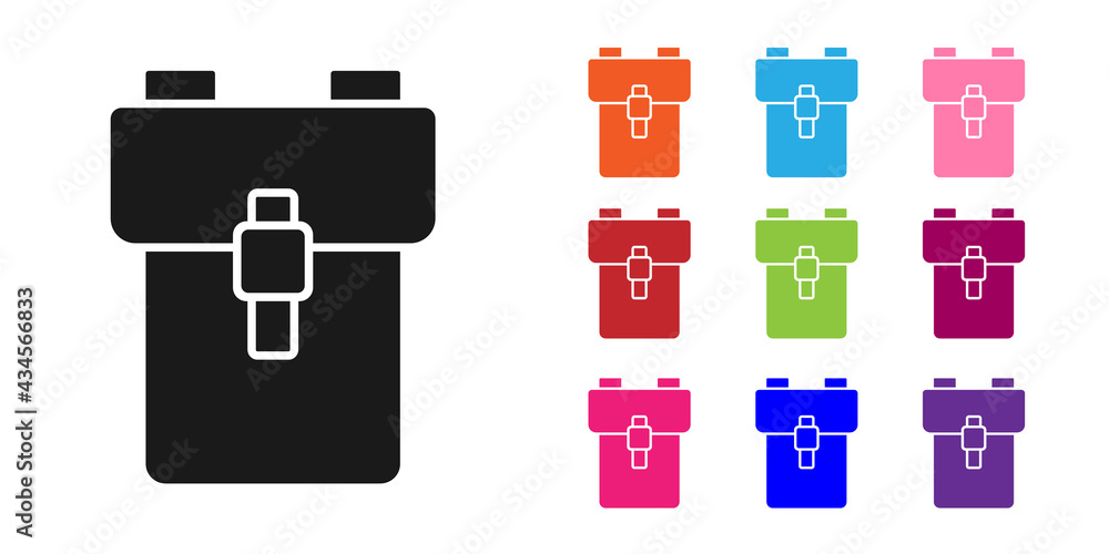 Black School backpack icon isolated on white background. Set icons colorful. Vector