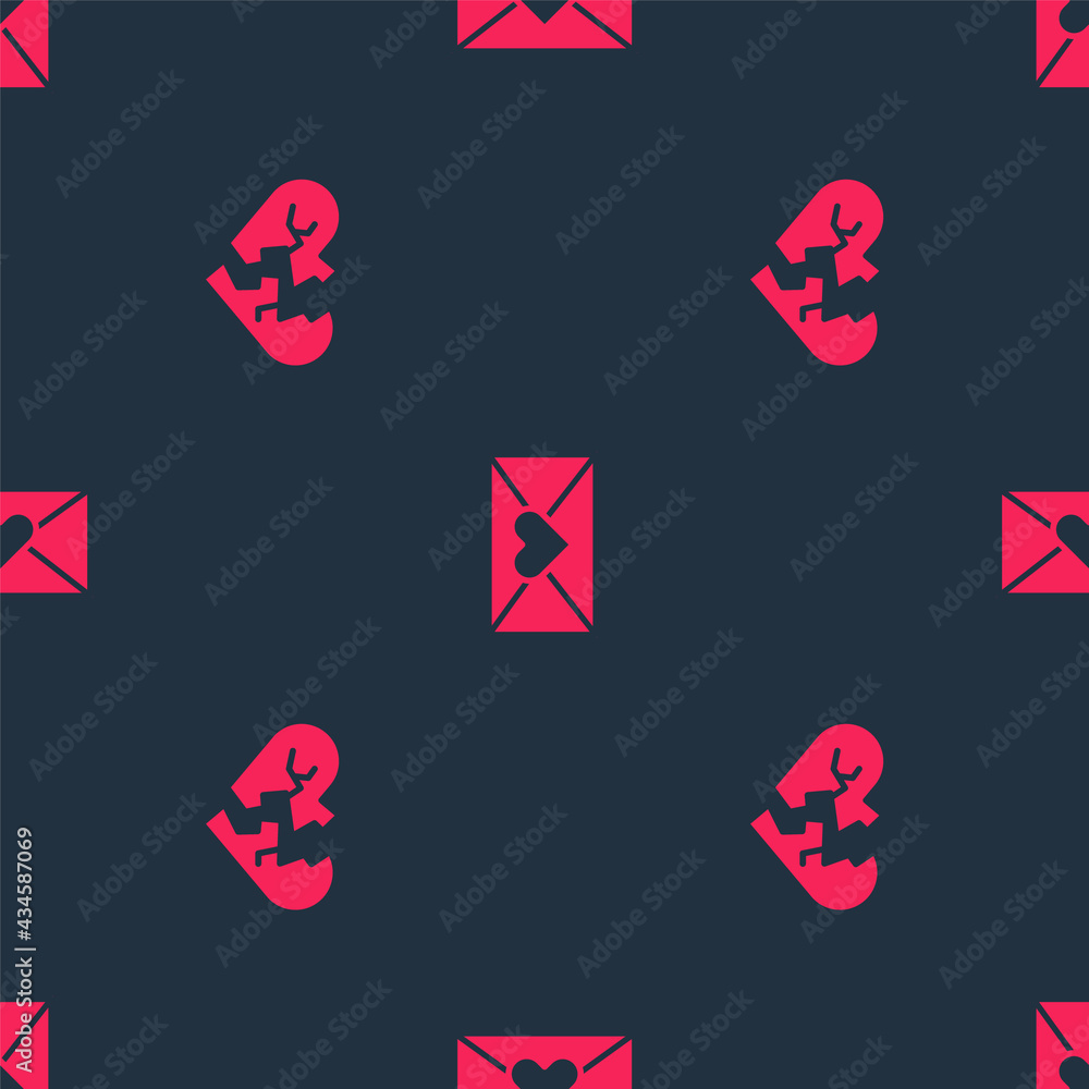 Set Broken heart or divorce and Envelope with Valentine on seamless pattern. Vector