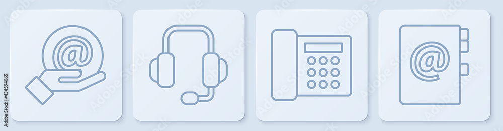 设置线路邮件和电子邮件在手，电话，耳机和通讯录。白色方形按钮。Vecto