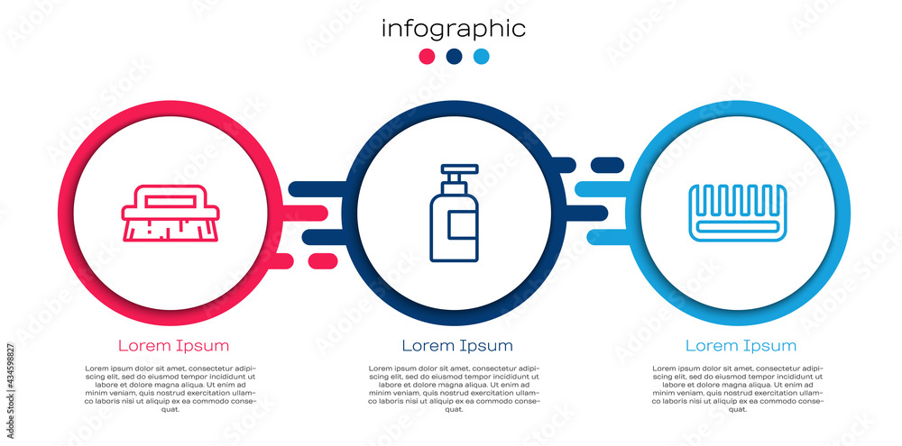 Set line Brush for cleaning, Bottle of shampoo and Hairbrush. Business infographic template. Vector