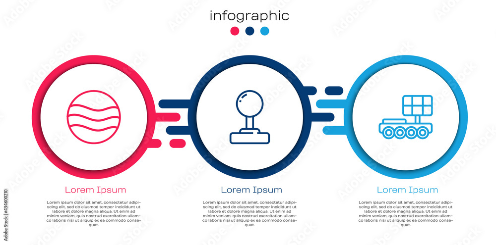 设定行星、操纵杆和火星车。商业信息图模板。矢量