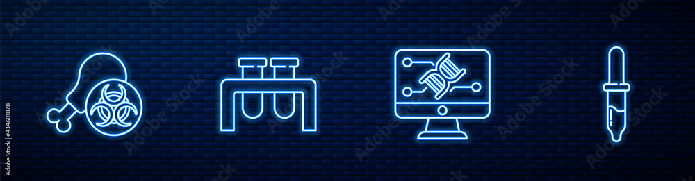 Set line Genetic engineering modification, Gmo research chicken, Test tube and flask and Pipette. Gl