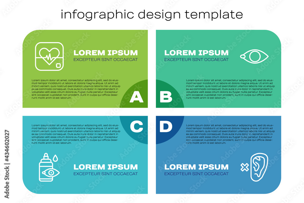设线滴眼瓶，心率，聋人和盲人。商业信息图模板。矢量