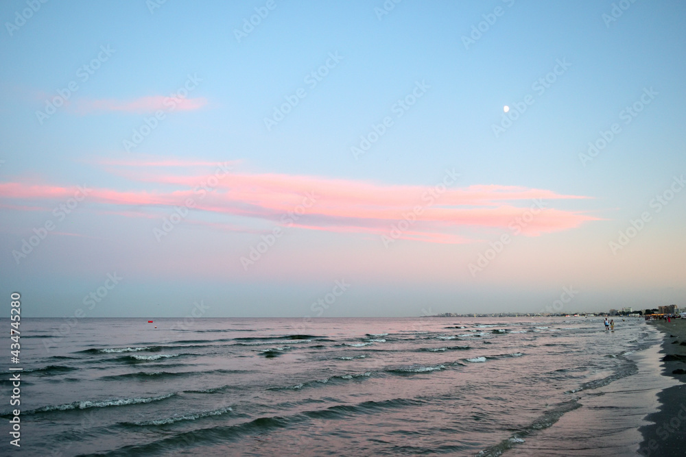 sunset on the beach - seascape, cloudscape - Navodari, Constanta county, Dobrudja, Romania, Europe, 