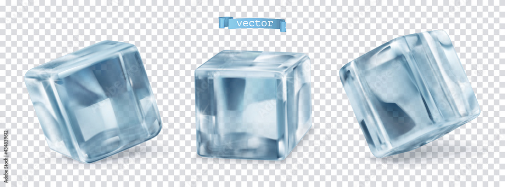 Ice cube with transparent. 3d vector realistic set of objects