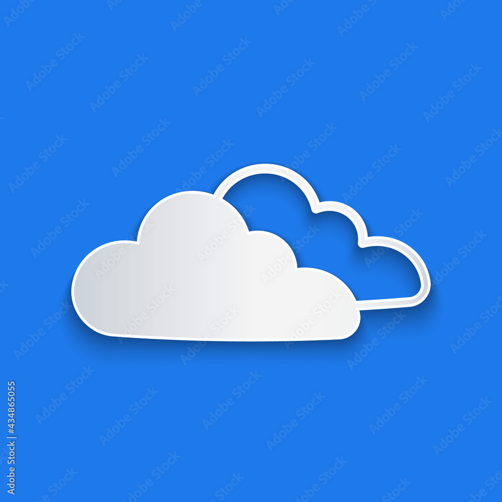 Paper cut Cloud icon isolated on blue background. Paper art style. Vector