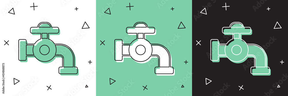 Set Water tap icon isolated on white and green, black background. Vector