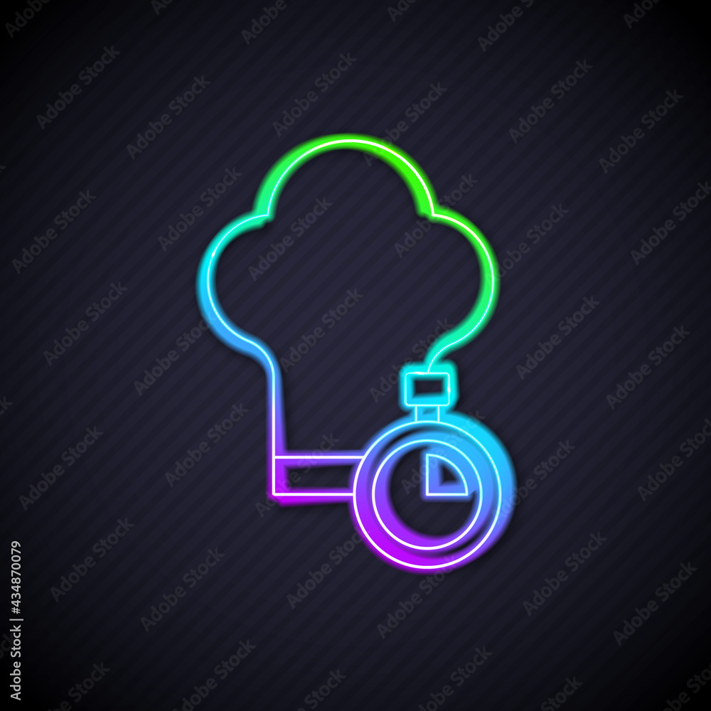 Glowing neon line Chef hat icon isolated on black background. Cooking symbol. Cooks hat. Vector