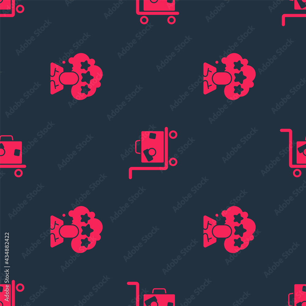 Set Five stars rating review and Suitcase on seamless pattern. Vector