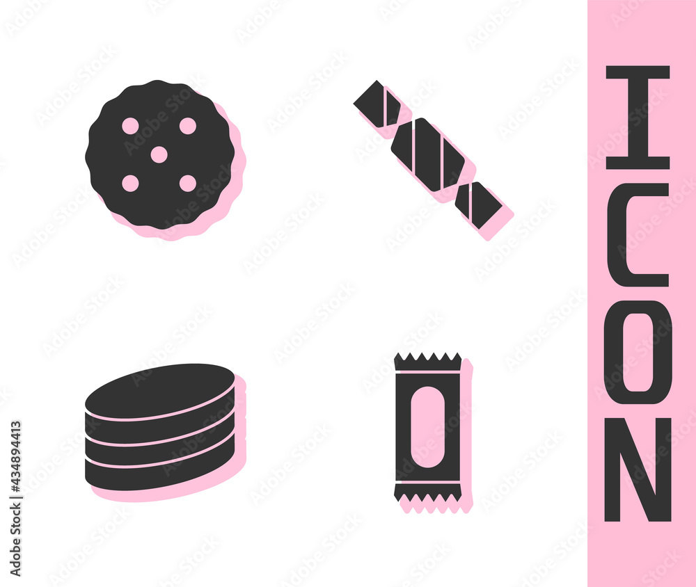 Set Candy, Cookie or biscuit, Brownie chocolate cake and icon. Vector