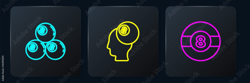 Set line Billiard ball, and . Black square button. Vector