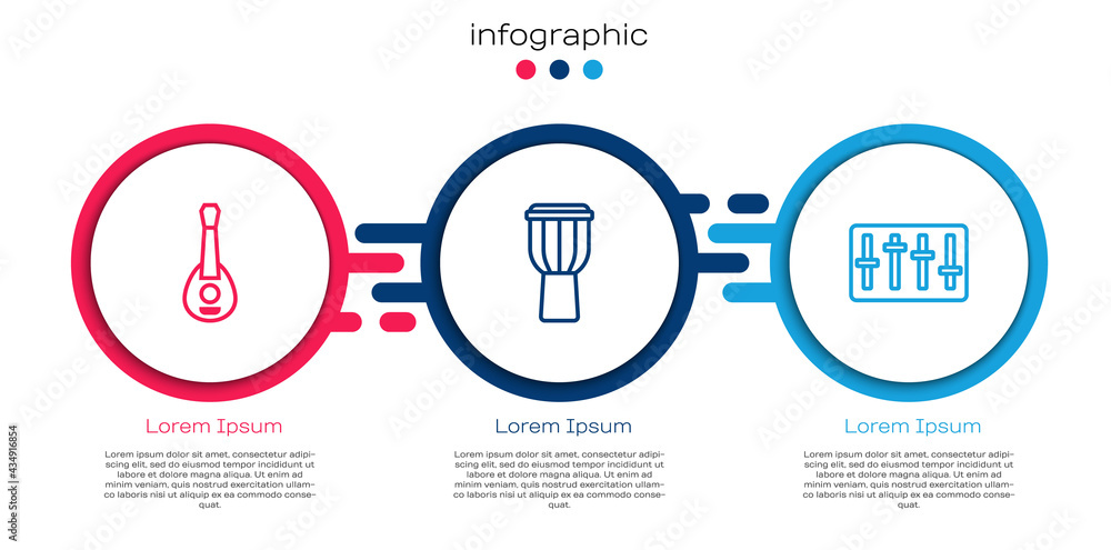 Set line Guitar，Drum and Sound mixer controller。商业信息图模板。Vector
