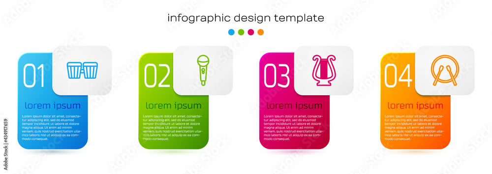 Set line Drum，Microphone，Ancient lyre and and Drum stick.Business infographic template.Vvector（设置线路鼓