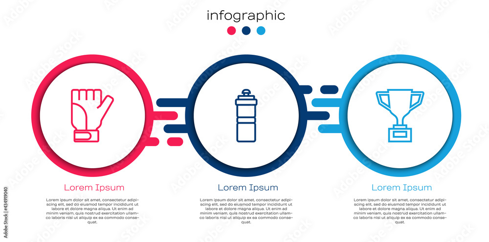 Set line Gloves, Sport bottle with water and Award cup bicycle. Business infographic template. Vecto