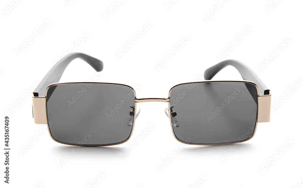 Stylish sunglasses on white background