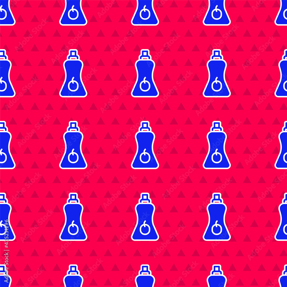 Blue Sauce bottle icon isolated seamless pattern on red background. Ketchup, mustard and mayonnaise 