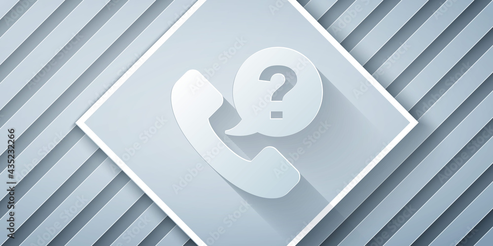 Paper cut Telephone 24 hours support icon isolated on grey background. All-day customer support call