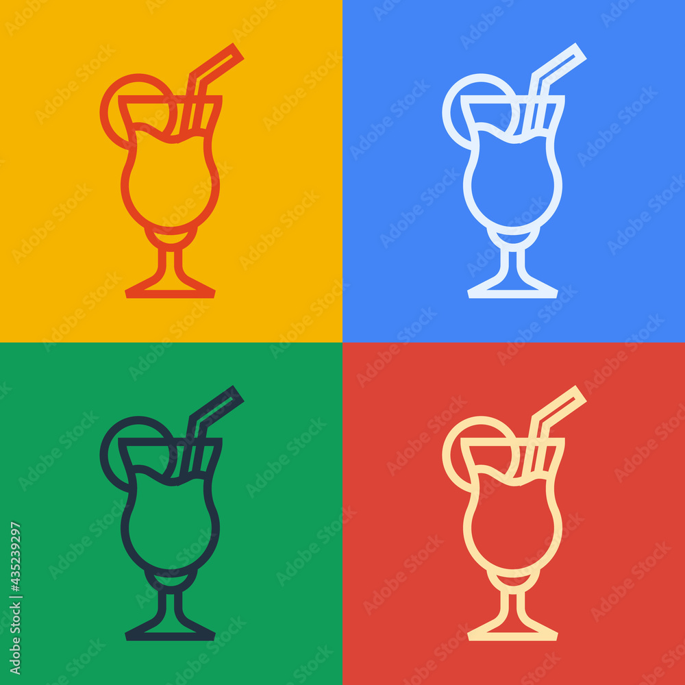 Pop art line Cocktail and alcohol drink icon isolated on color background. Vector