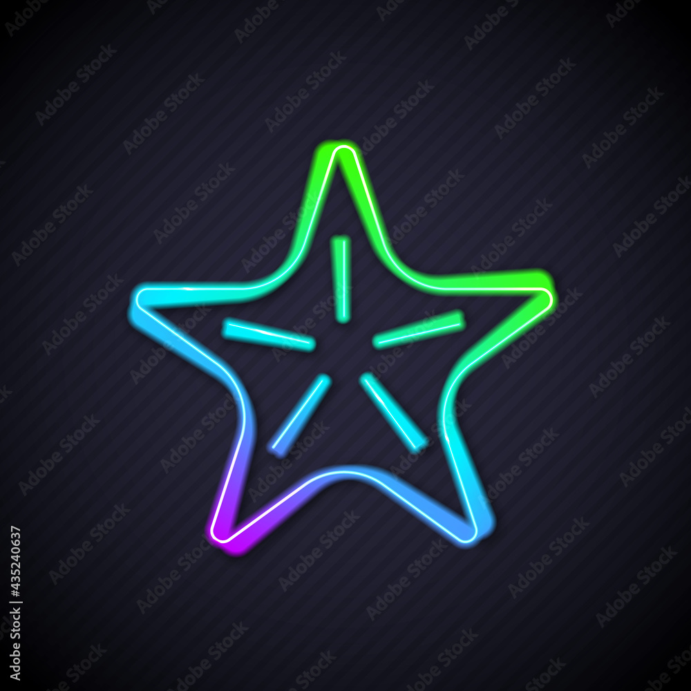 Glowing neon line Starfish icon isolated on black background. Vector