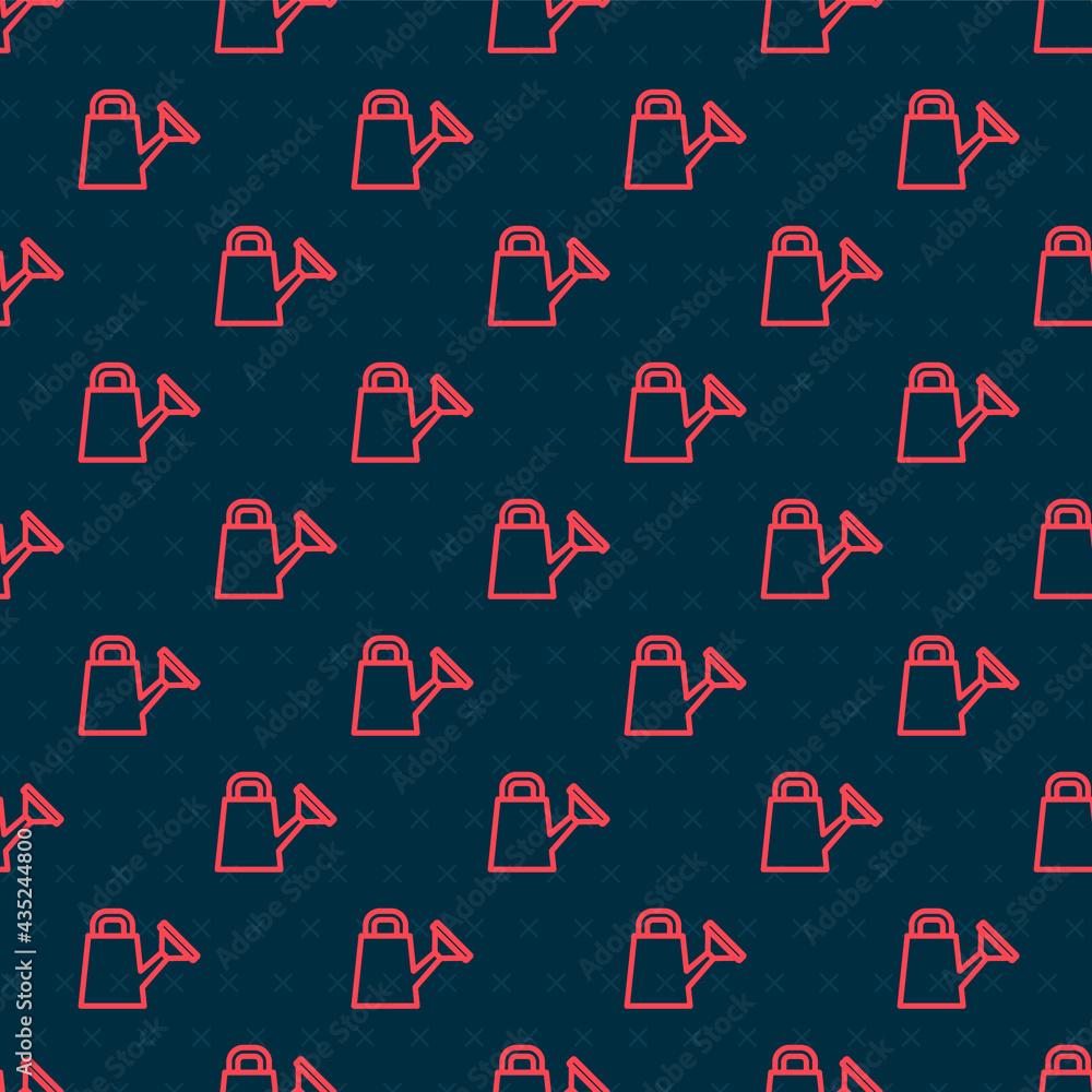 Red line Watering can icon isolated seamless pattern on black background. Irrigation symbol. Vector