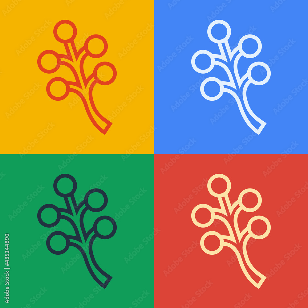 流行艺术线条Blossom tree branch with flowers icon isolated on color background.Vvector