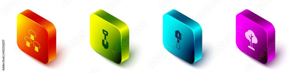 Set Isometric Mushroom, Shovel, and Forest icon. Vector