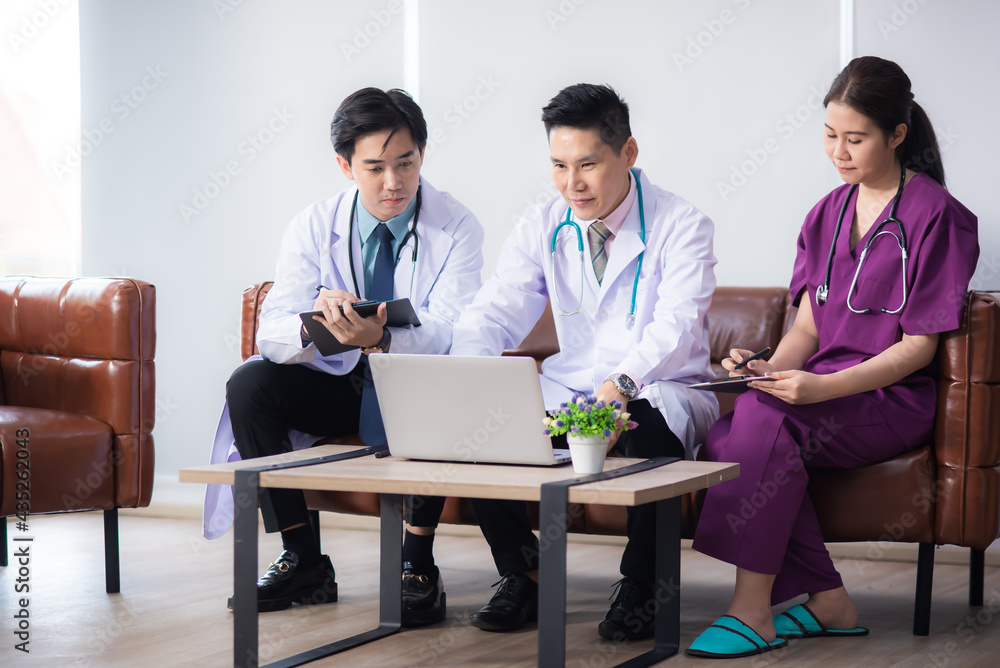 Asian Medical team having a meeting in video conference room in hospital