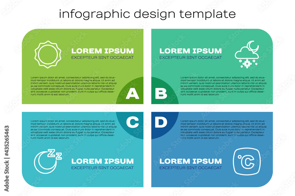 设置睡眠时间、阳光、摄氏度和有雪和阳光的云。商业信息图模板.Vec