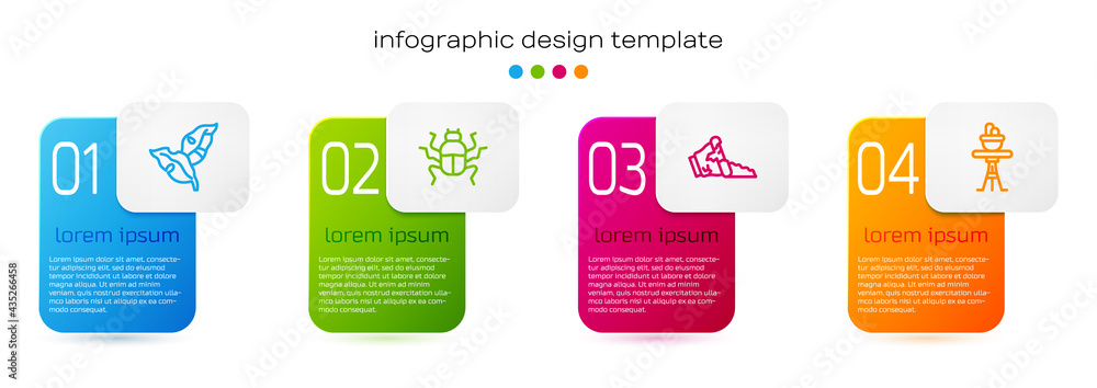 Set line Tropical leaves, Beetle bug, Broken pot and Plant in on table. Business infographic templat