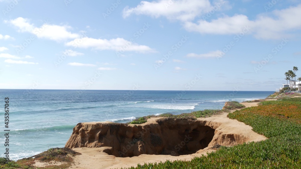 Seascape vista point, viewpoint in Carlsbad, California coast USA. Frome above panoramic ocean tide,