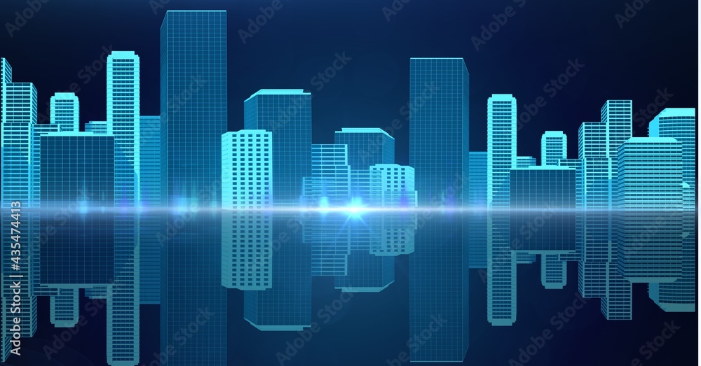 Composition of network of light trails over cityscape