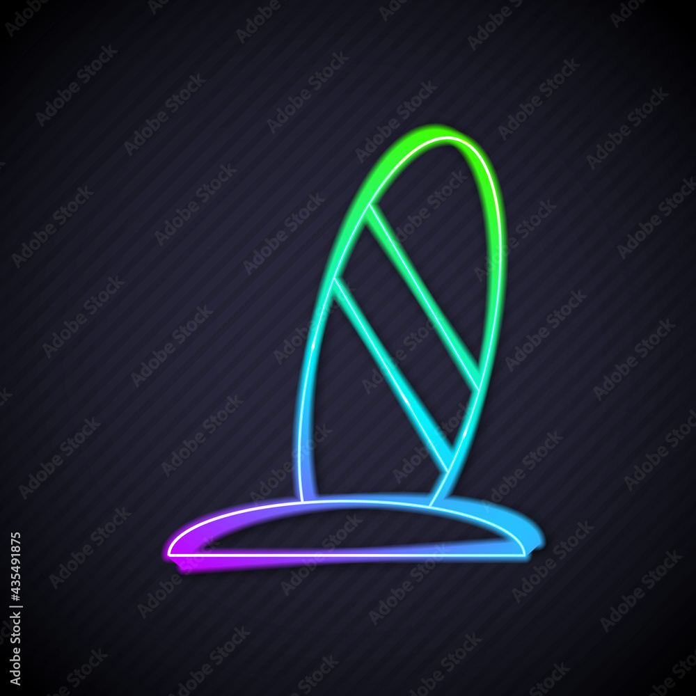 Glowing neon line Surfboard icon isolated on black background. Surfing board. Extreme sport. Sport e