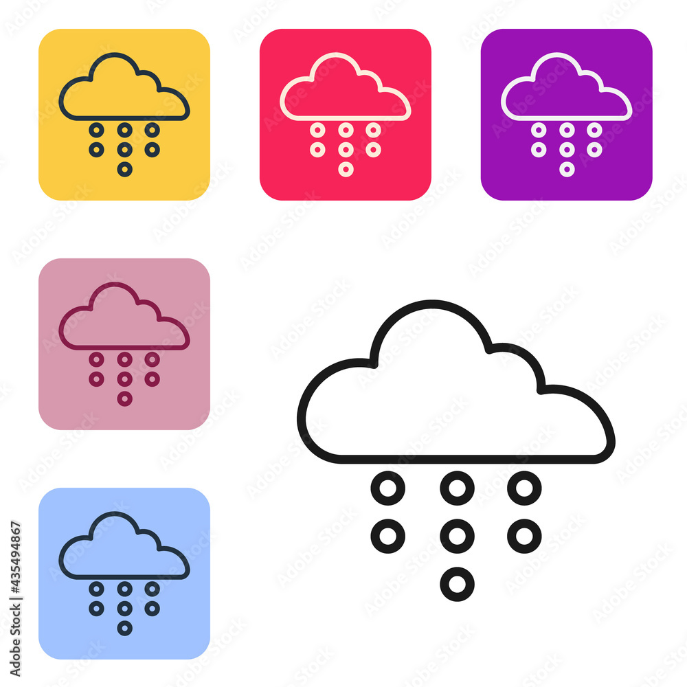 Black line Cloud with rain icon isolated on white background. Rain cloud precipitation with rain dro