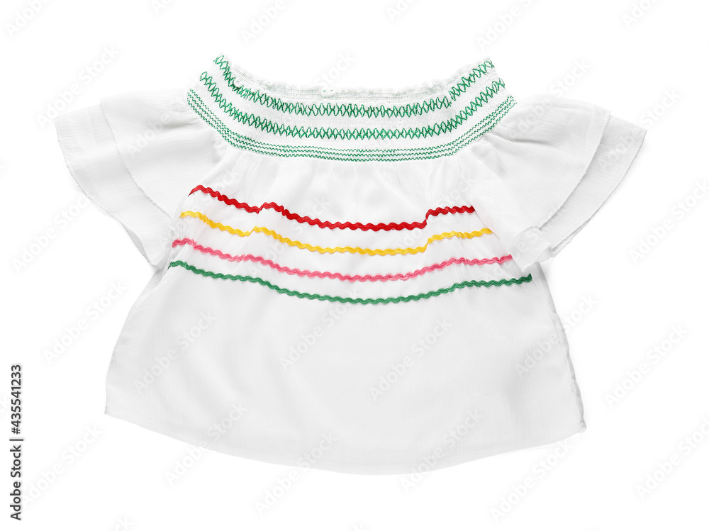 Childrens clothes on white background