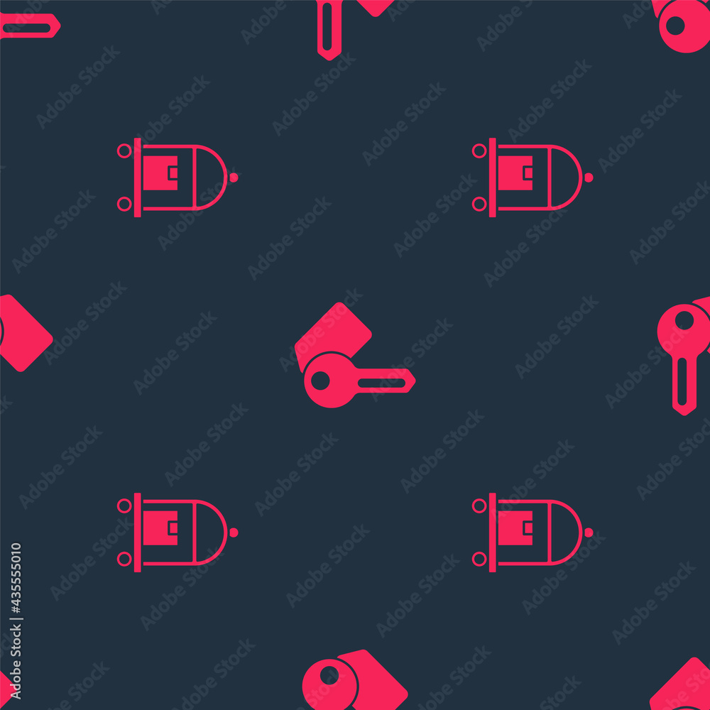 Set Suitcase and Hotel door lock key on seamless pattern. Vector