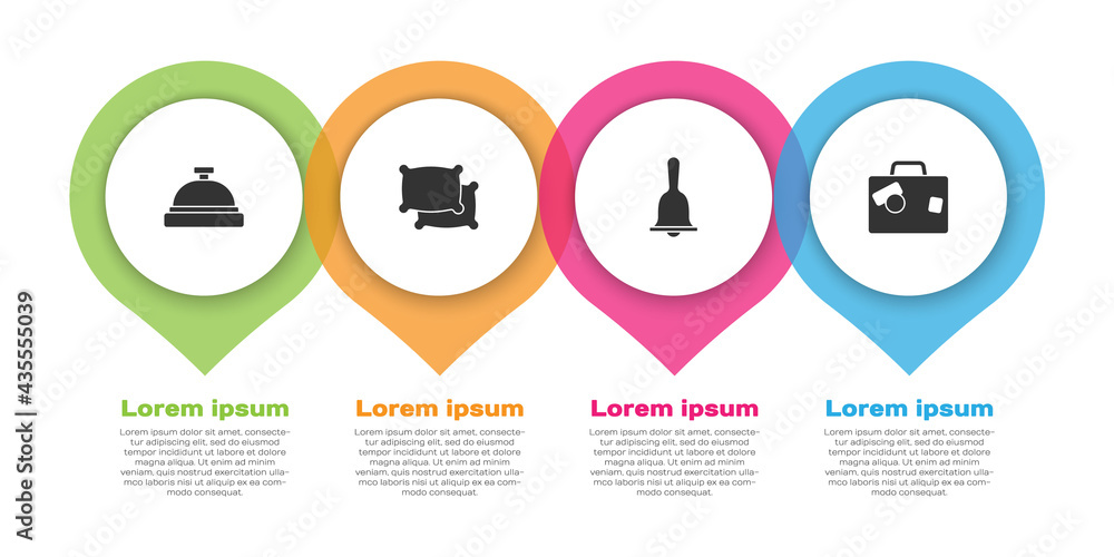 Set Hotel service bell, Pillow, and Suitcase. Business infographic template. Vector